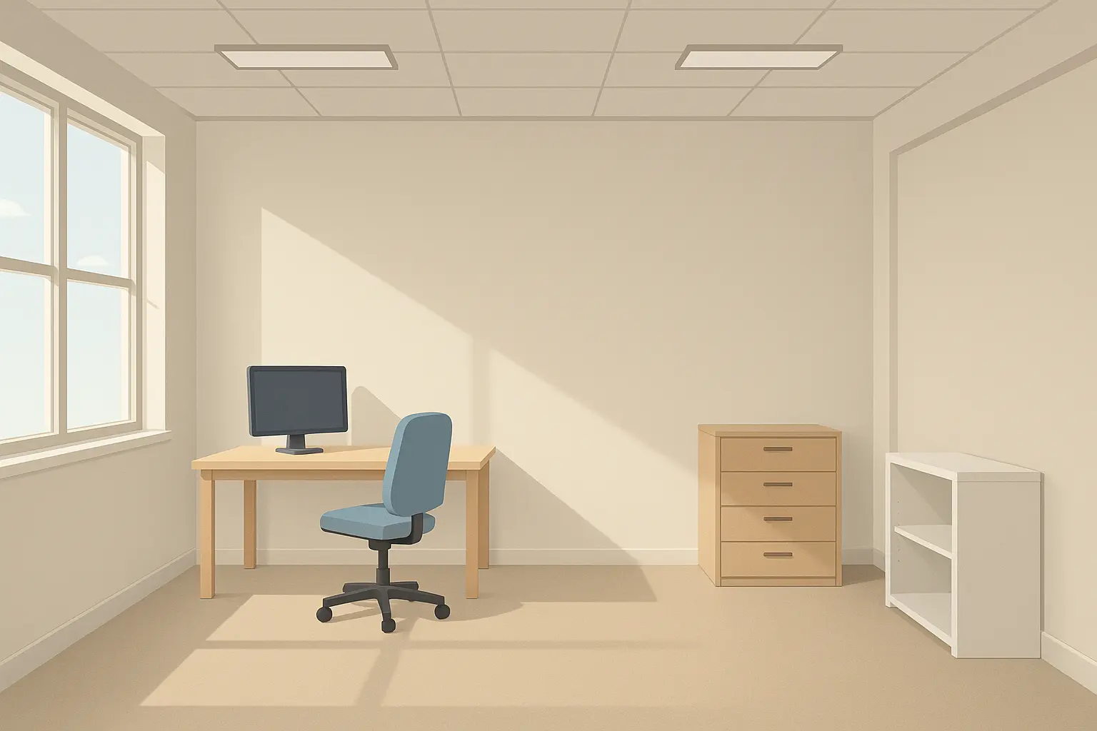 Clean organized office space ready for wallpaper transformation