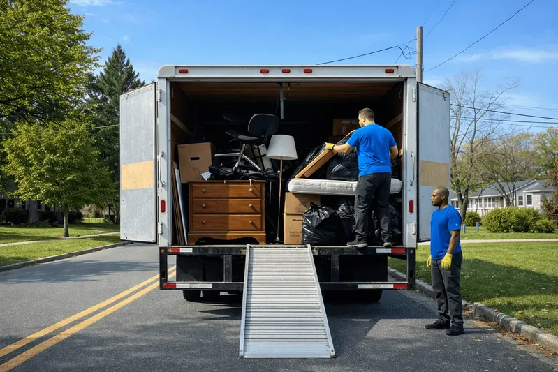 Local same-day junk removal company hauling away furniture and trash with a professional crew near your area