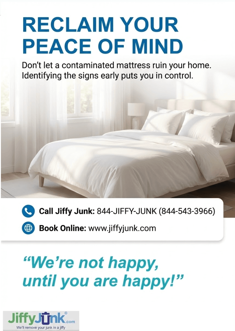 Infographic of Can You See Early Signs and Evidence of Bed Bugs? How to Tell If a Mattress Has Bed Bugs With Photos So You Can Identify an Infestation Before It Spreads from JiffyJunk.com