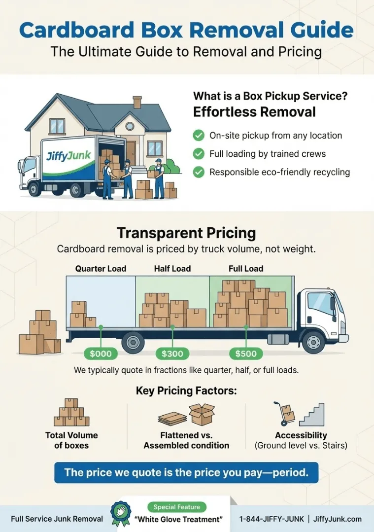 Infographic of Does Anyone Pick Up Cardboard Boxes? How to Find the Best Cardboard Box Pickup Service and What to Know About Pricing Before You Schedule Your Removal from JiffyJunk.com