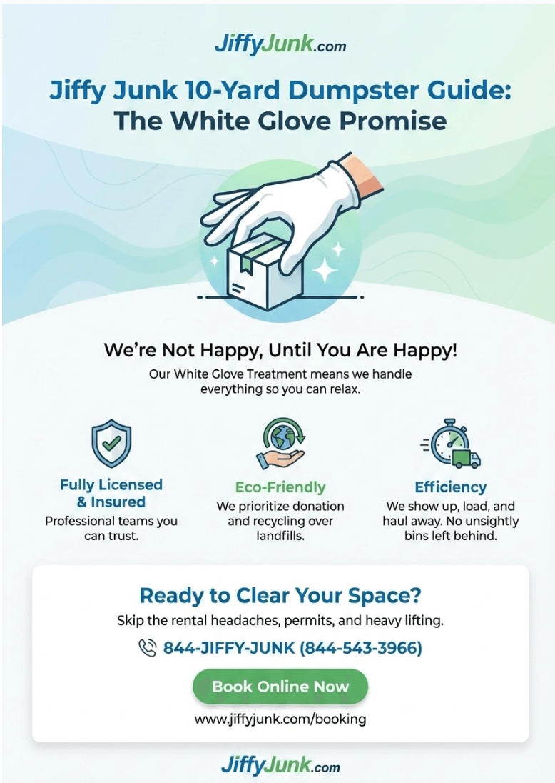 Infographic of How Big Is a 10 Cubic Yard Dumpster? Understanding Size Dimensions and Rental Cost So You Know Exactly What You're Getting Before You Book from JiffyJunk.com