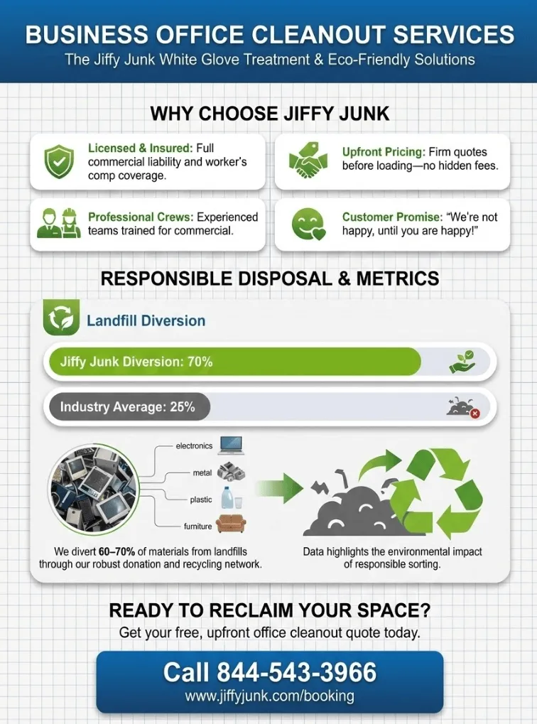 Infographic of How Much Does an Office Cleanout Cost? Finding the Best Office Clean Out Services Company to Clear Your Workspace Quickly and Efficiently from JiffyJunk.com