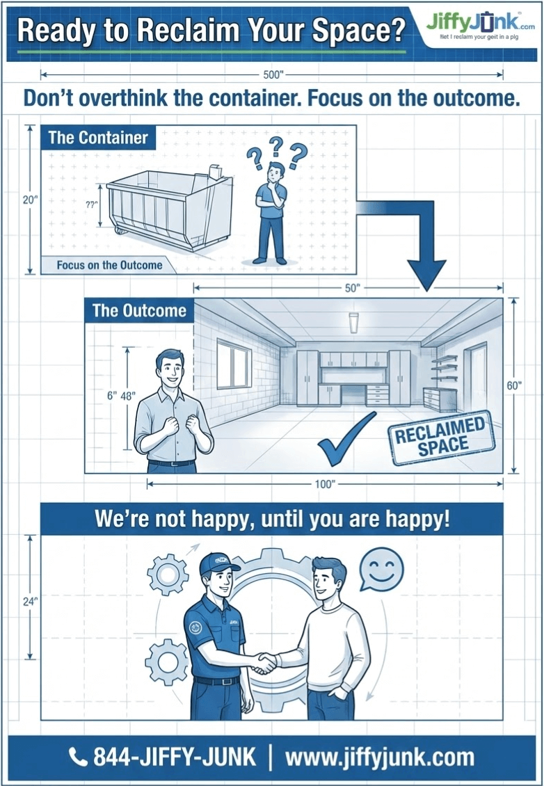 Infographic of Trash Roll Off Dumpster Sizes Chart: A Guide to Typical Different Residential and Commercial Garbage Roll Off Dumpster Sizes to Help You Choose the Right Fit from JiffyJunk.com
