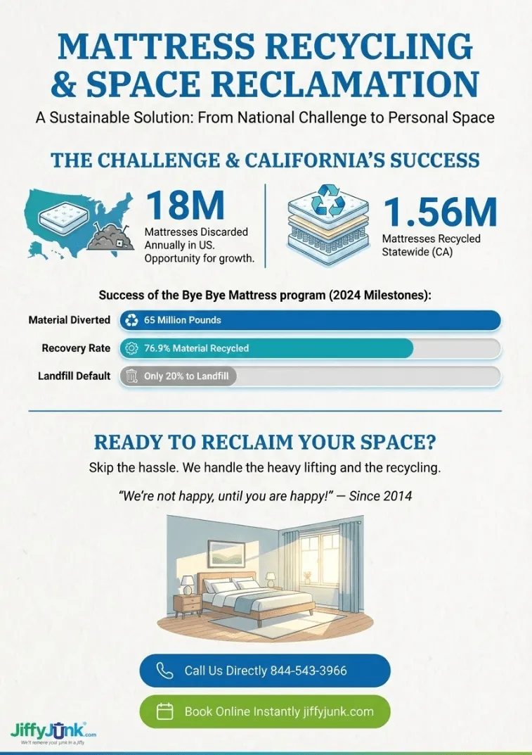 Infographic of Best Cheap Mattress Recycling Services Company With Prices Near Me in My Area Open Now: Jiffy Junk Makes Disposal Easy and Eco-Friendly