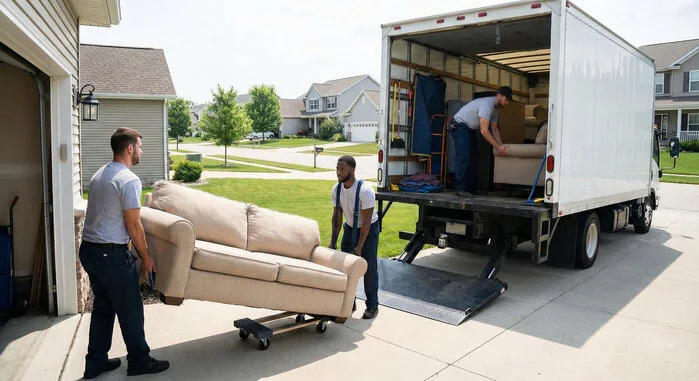 Furniture removal team loading a truck.