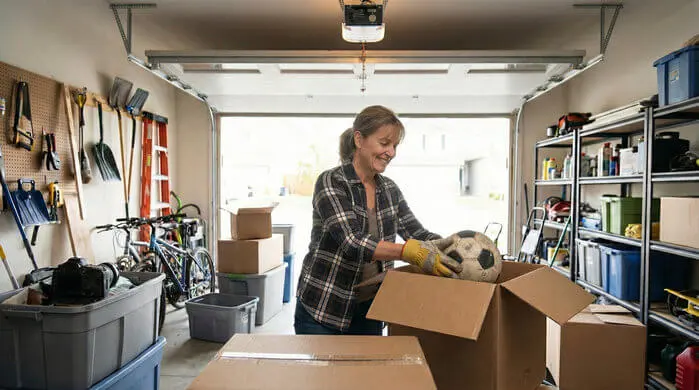 A homeowner decluttering a garage.
