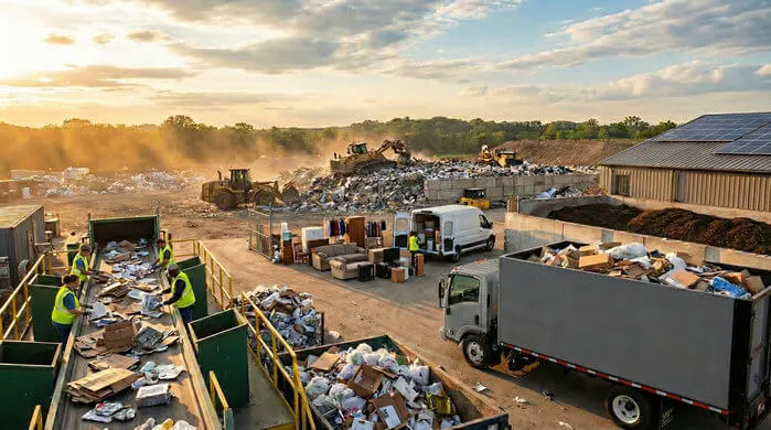 a view of a Jiffy Junk recycling and waste management facility.