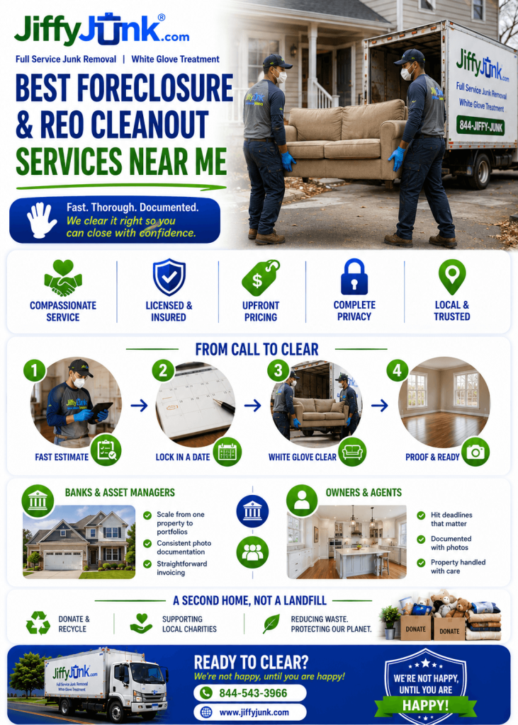 Infographic of Best Foreclosure and REO Cleanout Services Near Me: Why Jiffy Junk Is the Trusted Company for Bank Owned Property Clearing on a Tight Timeline from JiffyJunk.com