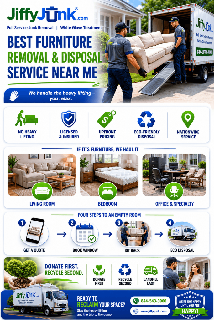 Infographic of Best Furniture Removal and Disposal Service Near Me: Why Jiffy Junk Is the Trusted Company for Old Furniture Pickup and Haul Away with Care from JiffyJunk.com