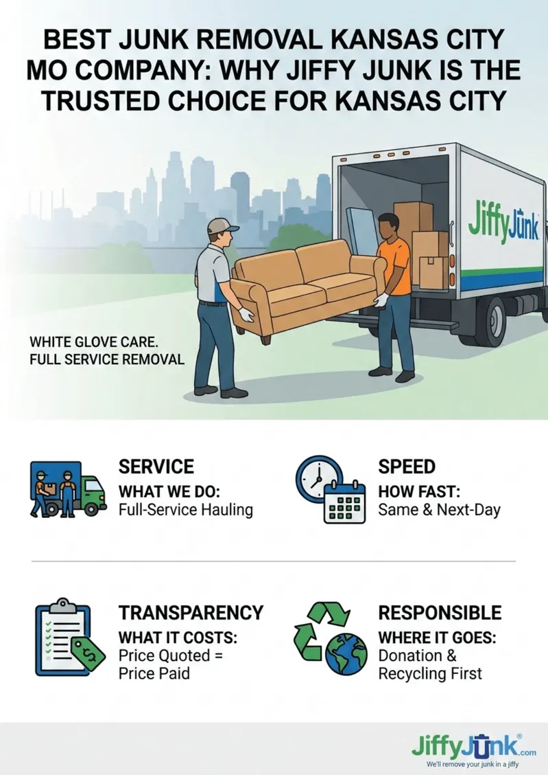 Infographic of Best Junk Removal Kansas City MO Company: Why Jiffy Junk Is the Trusted Choice for Kansas City Missouri Junk Hauling and Pickup with White Glove Care from JiffyJunk.com