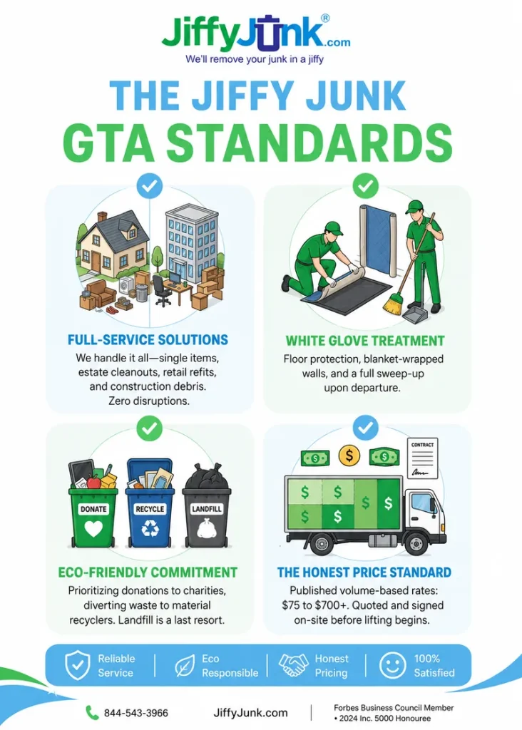 Infographic of Best Junk Removal Toronto Company: Why Jiffy Junk Is the Trusted Choice for GTA Junk Hauling and Pickup Services with Transparent Cost and Pricing from JiffyJunk.com
