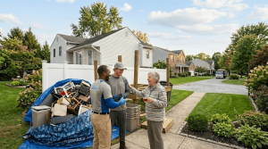 An image of Jiffy Junk crews collecting unwanted household items from a residential property.