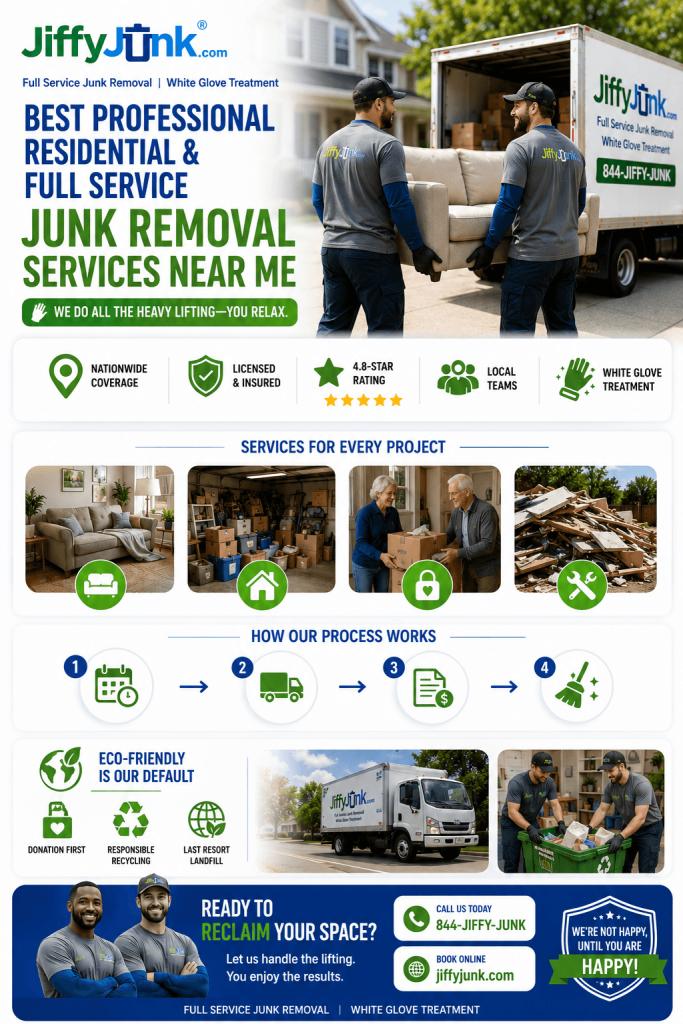 Infographic of Best Professional Residential and Full Service Junk Removal Services Near Me: Why Jiffy Junk Is the Trusted Company for Every Project Big or Small from JiffyJunk.com