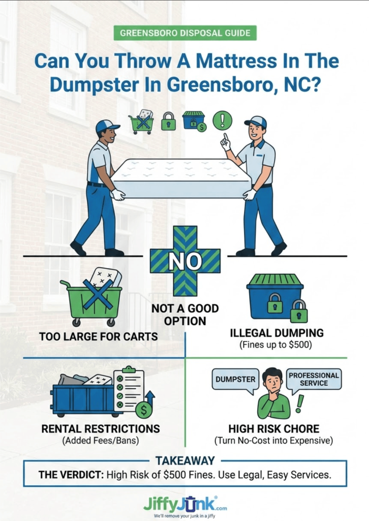 Infographic of Can You Throw a Mattress in a Dumpster in Greensboro, NC?
