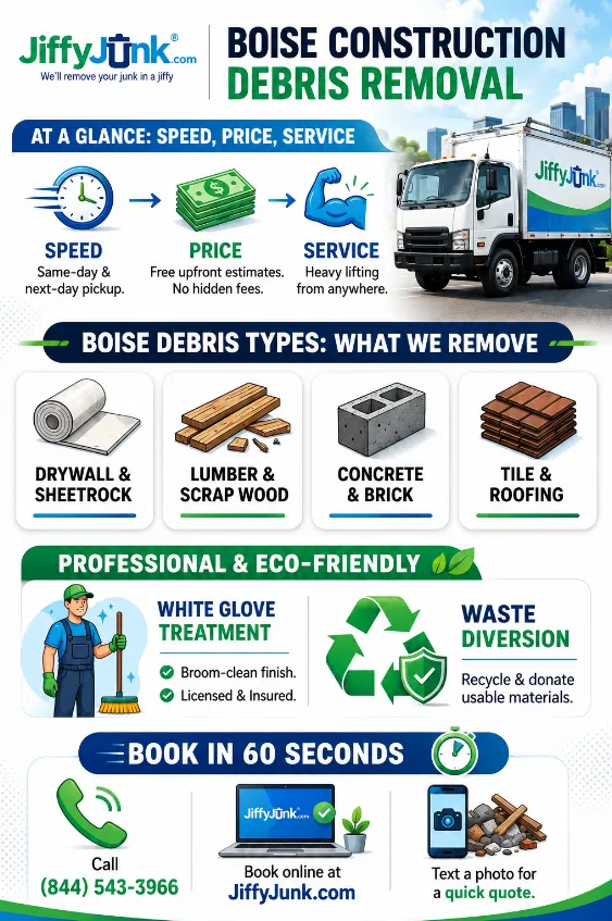 Infographic of Construction Debris Removal Boise, ID | Jiffy Junk