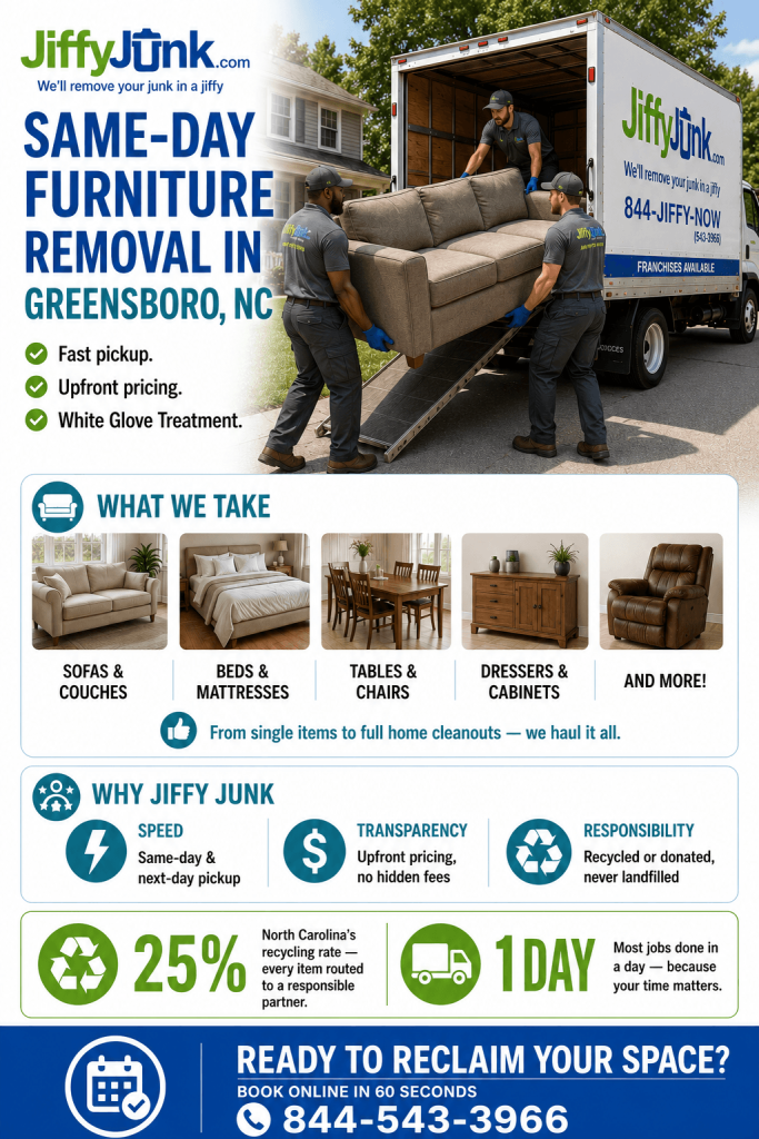 Infographic of Same-Day Furniture Removal in Greensboro, NC | Jiffy Junk
