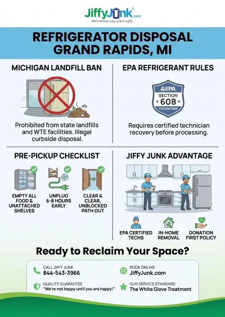 Infographic of How to Dispose of a Refrigerator in Grand Rapids, MI (2026)