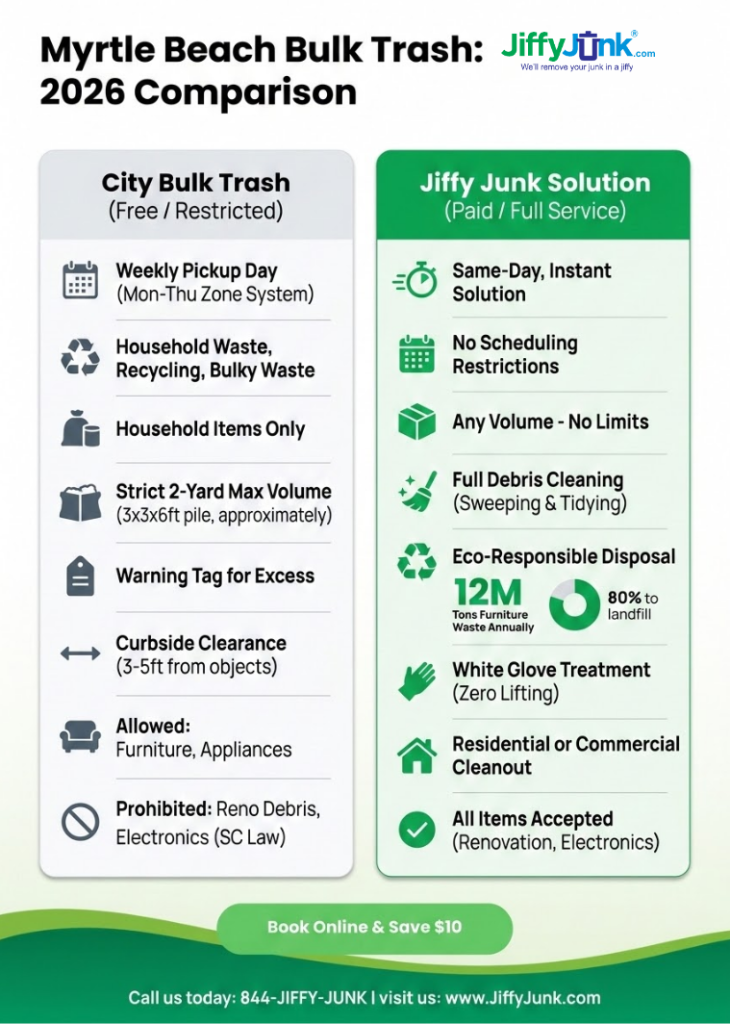 Infographic of Myrtle Beach Bulk Trash Pickup Schedule & Rules (2026)
